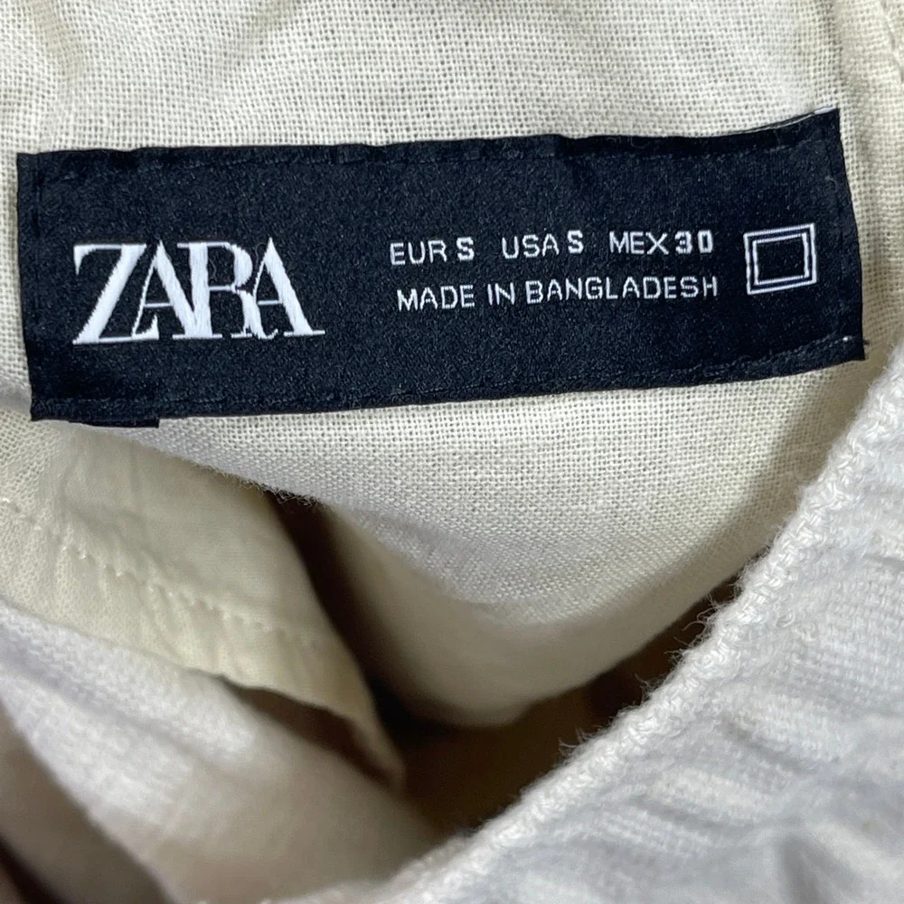 Zara Pants Men Small Cream Cotton Blend Drawstring Elastic Waist Straight Leg